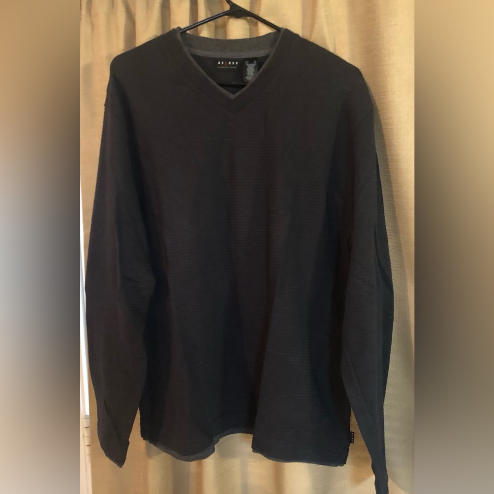 Axcess Men’s Black Ribbed V-Neck Sweater With Charcoal Gray layered
